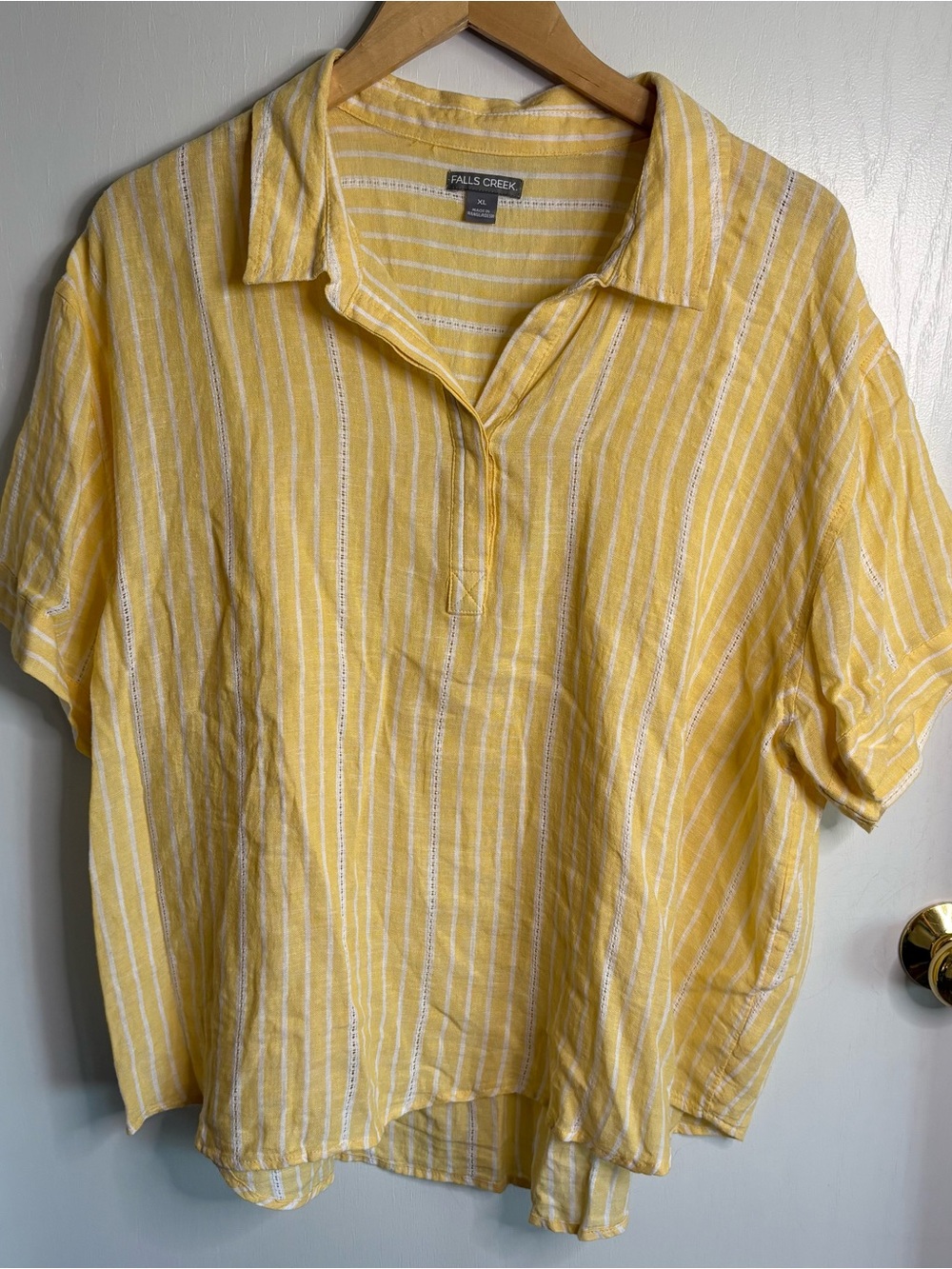 Stripe Collared Pullover Blouse Linen Blend XL Coastal Boxy Minimalist Lagenlook
